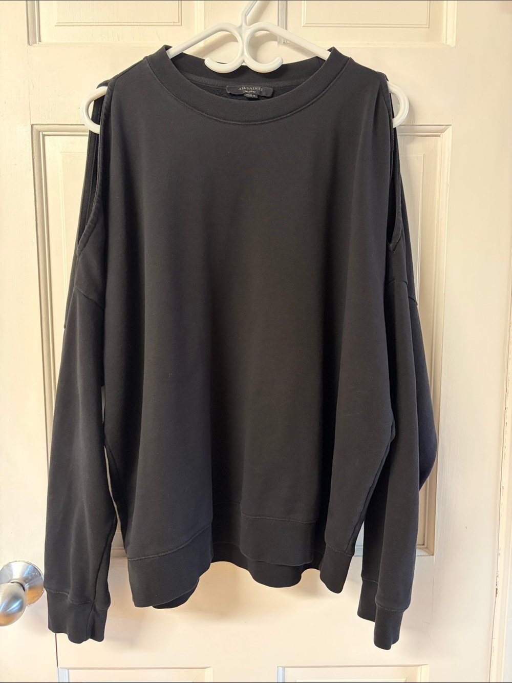 All Saints Unai black ‘cold shoulder’ oversized cotton sweatshirt women’s size M
